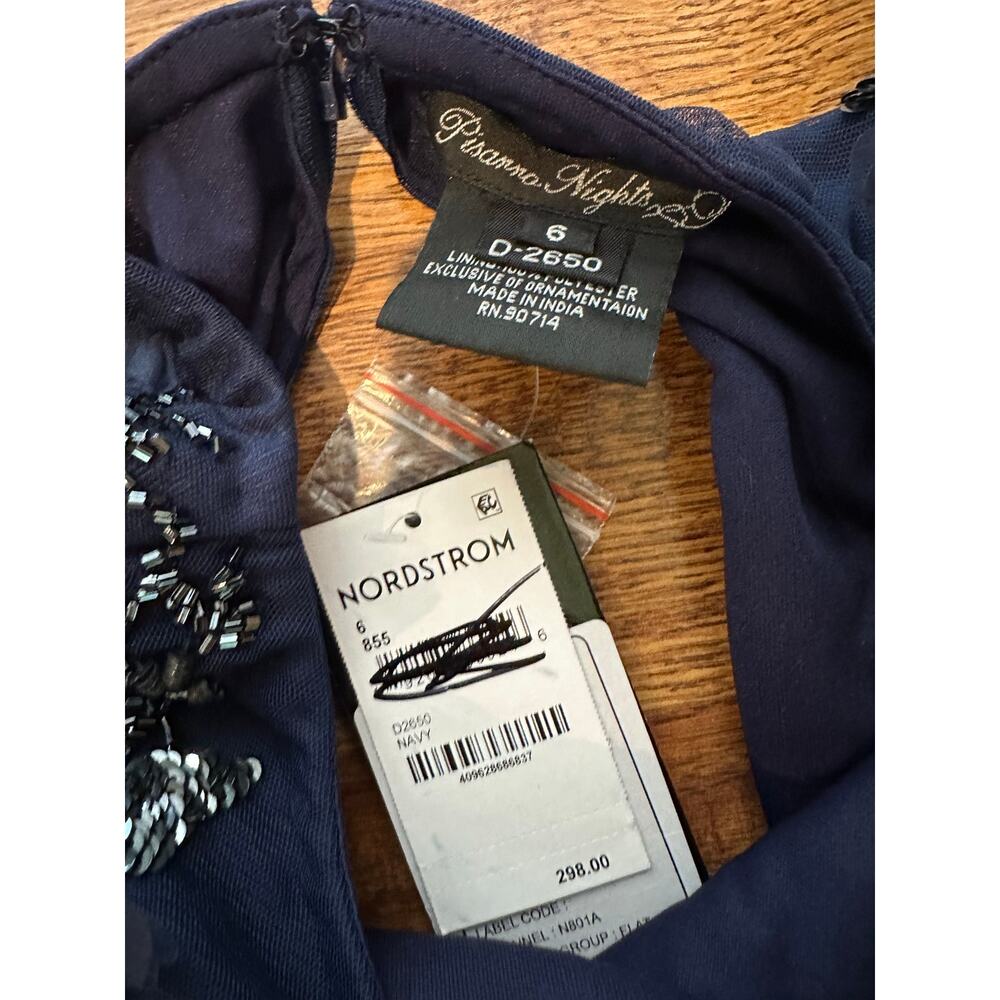 Pisarro Nights 3D Floral Beaded Taffeta Gown Blue Size 6 NWT Needs Zipper Repair - Picture 8 of 11